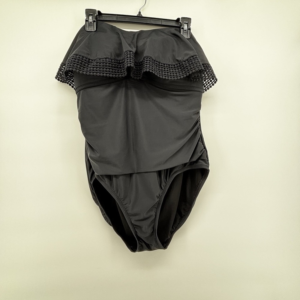 Kona Sol‎ Black Strapless Swimsuit XL WomenBandeau Ruffle One-Piece Built-In Bra
